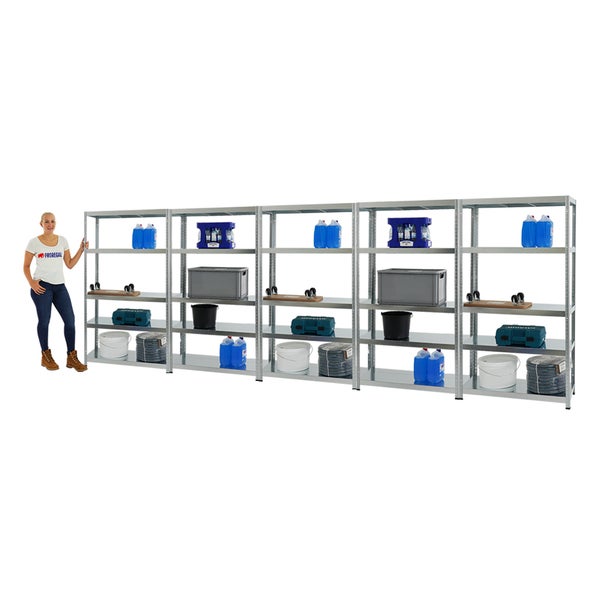 PROREGAL Mega Deal 5x Schwerlastregal Steel Eagle HxBxT 180 x 100 x 40 cm Fachlast 130 kg Verzinkt