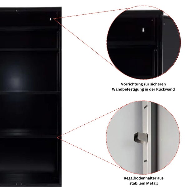 PROREGAL Stahlschrank Bee 9 Fachböden HxBxT 195 x 92 x 60 cm Pulverbeschichtetes & Verstärktes Fachbodenmaterial Schwarz & Rot