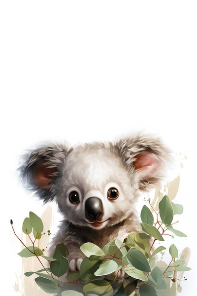 Illustration eines Koalas mit Eukalyptusblättern