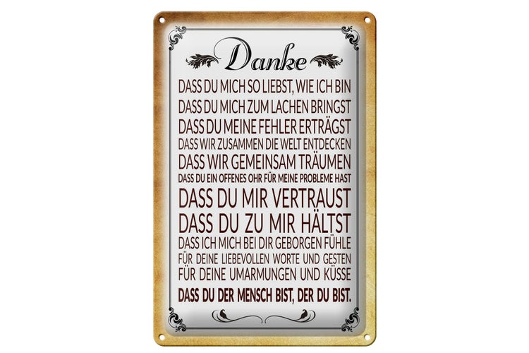 Blechschild Spruch 20x30cm Danke dass du bist der du bist