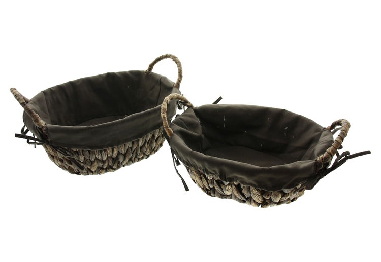 FRANK FLECHTWAREN | Schale Mokka, 2er Set, METALL, WASSERHYAZINTHE, 25 x 20 x 9 cm, 29 x 24 x 11 cm
