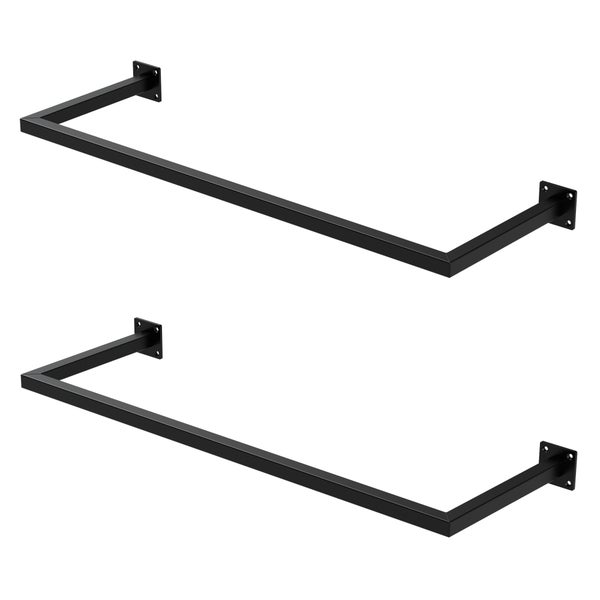 ML-Design 2er Set Kleiderstange Rechteck für die Wand, T30cm x B90cm, Schwarz, aus Stahl, Garderobenstange U-Form, Kleiderständer Wandmontage, Kleidergestell Garderobenhalter, inkl. Montagematerial