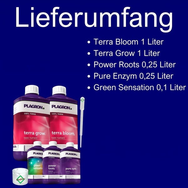Plagron Dünger Set mit Terra Bloom, Terra Grow, Power Roots, Pure Enzym und Green Sensation