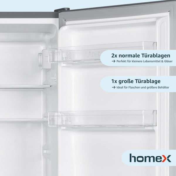 homeX Kühlschrank mit Gefrierfach Kühl-Gefrierkombination freistehend 173 Liter Nutzinhalt 40 dB CFS1110-S silber