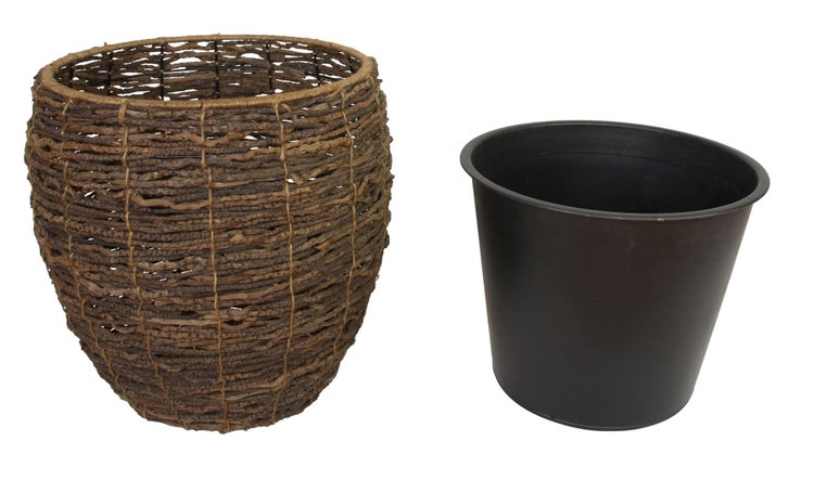 FRANK FLECHTWAREN | Übertopf Kokos, 2er Set, HOLZ, METALL, Übertopf Ø 33 x 36 cm, Einsatz Ø 28 x 25 cm, Übertopf Ø 43 x 46 cm, Einsatz Ø 38 x 30 cm