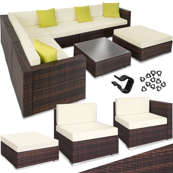 Rattan Lounge tectake Marbella mit Aluminiumgestell mit Sicherheitsglasplatte