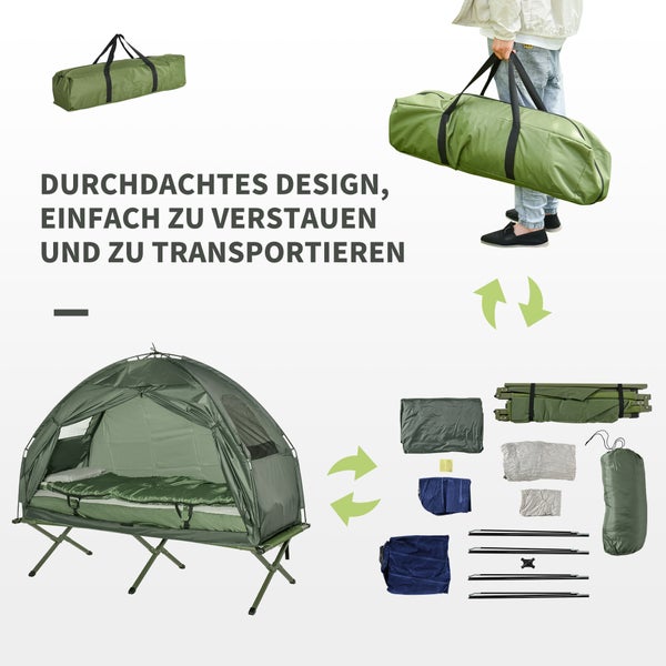 Outsunny Feldbett klappbar Campingbett mit Matratze Tragetasche 193x86x160cm Gästebett belastbar bis 114 kg Extra Breit Klappbett für Camping Outdoor Garten Reisen Dunkelgrün