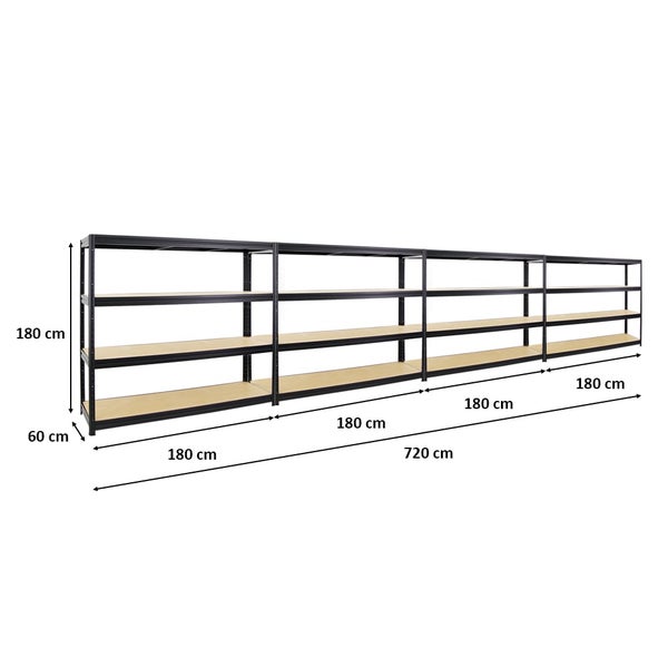 PROREGAL Mega Deal 4er-Sparset Profi-Schwerlastregal DINO HxBxT 180x180x60cm Fachlast 500kg Schwarz