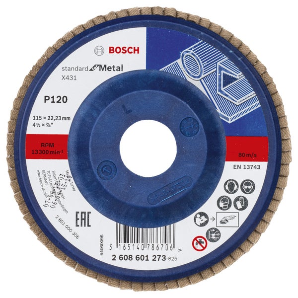 Bosch Fächerschleifscheibe X431 Standard for Metal gerade 115 mm 120 Kunststoff - 2608601273