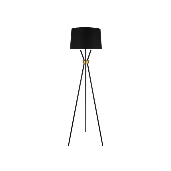 Home Deluxe - Stehlampe LUNA - Schwarz / Gold, Blendfreies Licht, 54,5 x 165 cm, Metall / Rattan I Stehleuchten Bodenlampen Standlampe