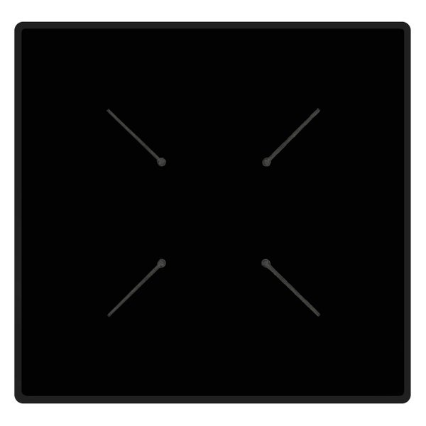 Quadratische schwarze Platte mit vier diagonalen Linien, die zur Mitte zeigen.