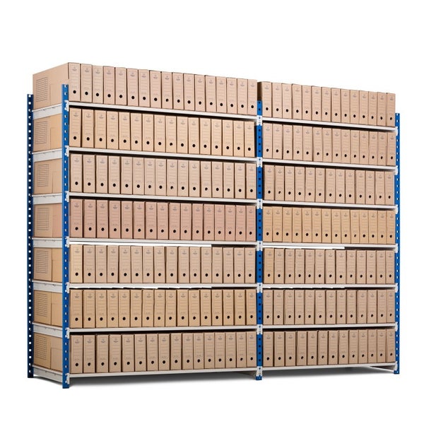 PROREGAL Aktenregal Maximus Doppelseitig HxBxT 200 x 125 x 68 cm 7 Ebenen Offener Fachboden Bis Zu 210 Archivordnern Lichtblau & Lichtgrau