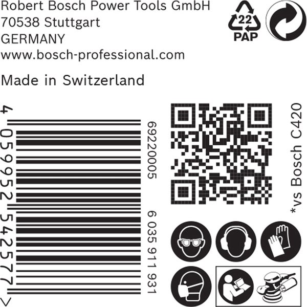 Informationen zu Robert Bosch Power Tools GmbH, Barcode, QR-Code und Sicherheitshinweise