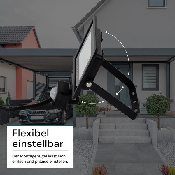LUXULA LED Außenstrahler mit Bewegungsmelder 20W Strahler 4000K Neutralweiß 2000lm Fluter Schwarz IP65