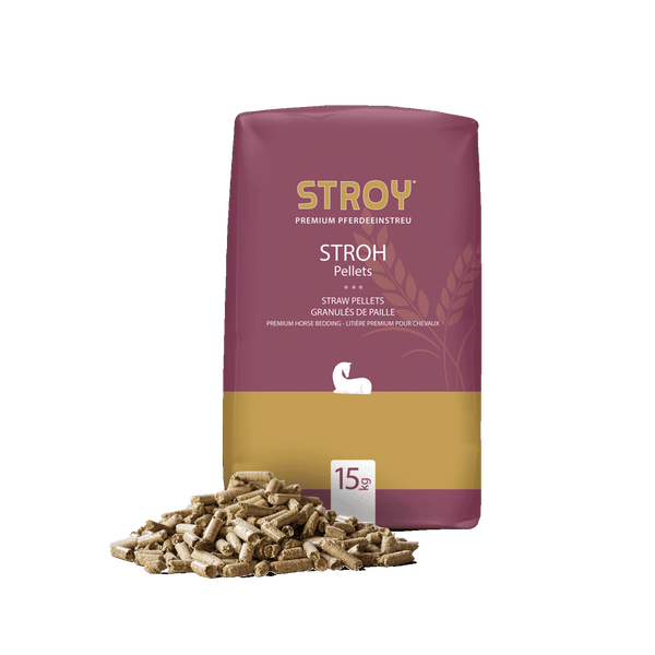 Stroy Strohpellets 15 Kilogramm Sack, Premium Pferdeeinstreu aus Stroh mit losem Haufen