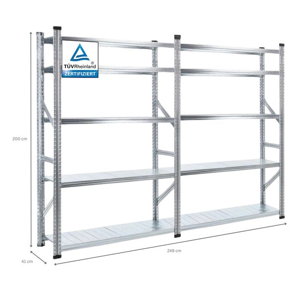 PROREGAL Fachbodenregal Stecksystem Proximo Komplettregal HxBxT 200 x 240 x 40 cm 5 Ebenen Fachlast 200 kg Beidseitig Nutzbar Verzinkt