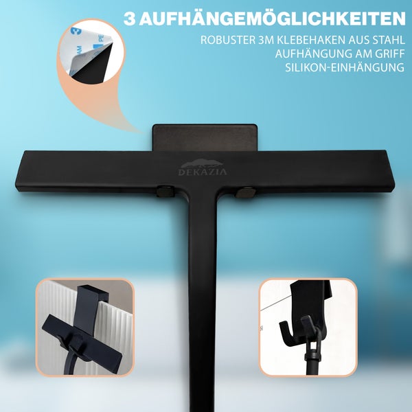 DEKAZIA® Duschabzieher schwarz | Abzieher Dusche Duschabzieher Silikon Duschabzieher mit Halterung Duschwand Abzieher Duschkabinenabzieher Flitsche Dusche Wasserabzieher Dusche Squeegee Duschwischer