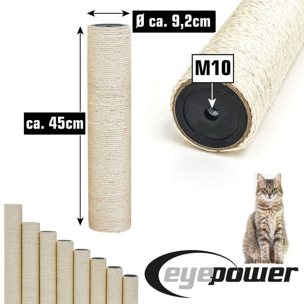 Ersatzkratzstamm fuer Katzenkratzbaum von Eyepower mit Sisalseil, 45 Zentimeter lang und 9,2 Zentimeter Durchmesser mit M10 Gewinde.