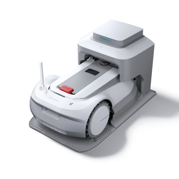 Rasenmähroboter auf Ladestation