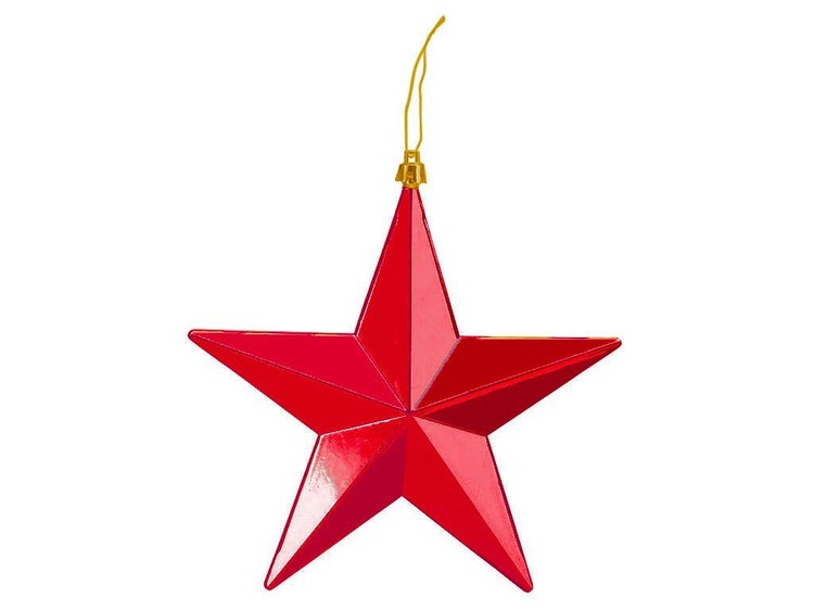 Roter Weihnachtsstern als Baumschmuck mit Aufhänger