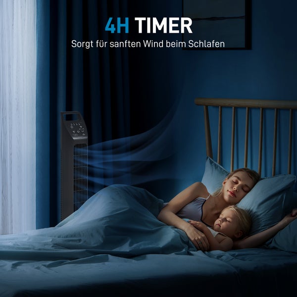 HOMCOM Turmventilator, Standventilator mit 3 Modi, Fernbedienung, 50W Ventilator mit 4H Timer, 75° Oszillation, für Schlafzimmer, Schwarz