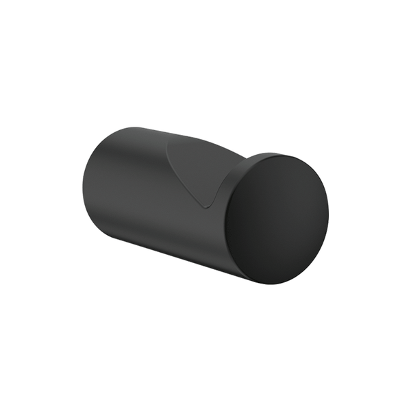 Handtuchhaken in Schwarz matt, zylindrische Form aus Metall.
