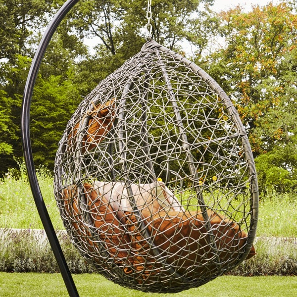 Home Deluxe - Hängesessel CIELO - Grau, Höhe 200 cm - inkl. Gestell, Sitz- und Rückenkissen I Polyrattan Hängestuhl Gartenschaukel Hängekorb