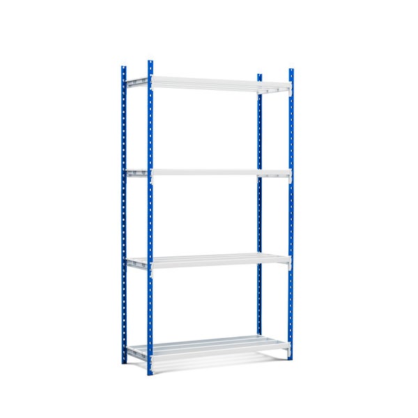 PROREGAL Fachbodenregal Maximus Pro HxBxT 240 x 100 x 50 cm 4 Ebenen Offener Fachboden Fachlast 286 kg Lichtblau-Lichtgrau