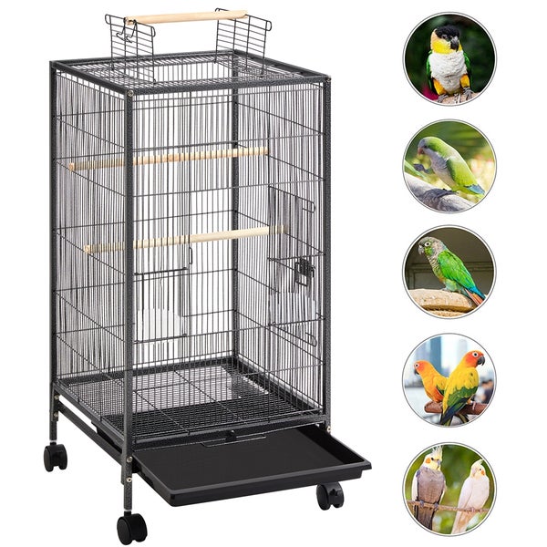 Vogelkäfig aus Metall mit Rollen und herausnehmbarer Schublade