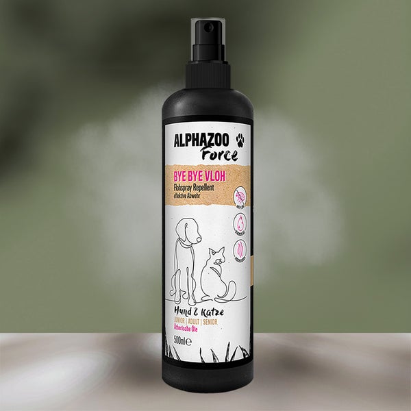 ALPHAZOO ByeByeVloh Flohmittel 500ml für Hunde und Katzen I Starkes Anti Flohspray