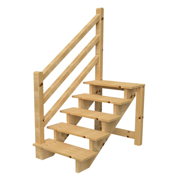 Holztreppe mit vier Stufen und Geländer