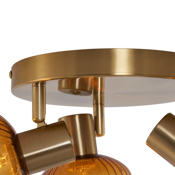 Moderne Deckenstrahler Gold mit Bernstein Glas rund 3-flammig - Teddy