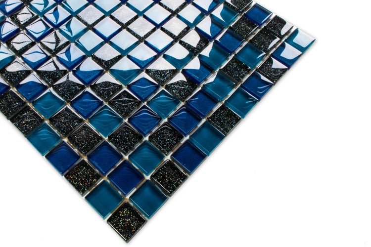 Glasmosaik auf Netz für Bad und Küche 30cm x 30cm  - Ocean blue