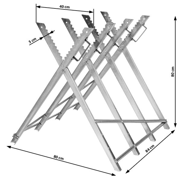 Holzsägebock tectake Horst 84 x 80 x 80 cm aus verzinktem Stahl mit 4 Stammhaltern grau