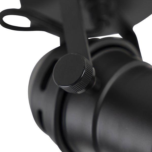 Detailansicht eines schwarzen Scheinwerfers mit Verstellknopf