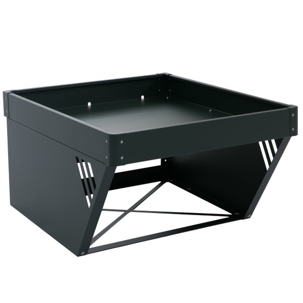 Modulares Hochbeet-Element aus Metall mit Ablagewanne und Kreuzverstrebung.