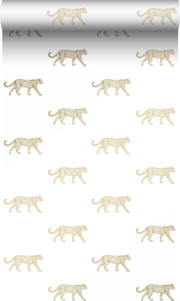 Origin Wallcoverings Tapete Panter Weiß und Gold - 53 cm x 10.05 m - 347685