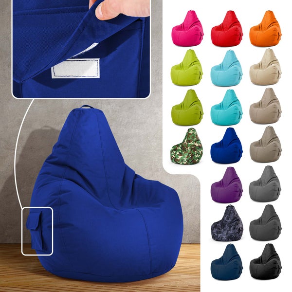 Green Bean Sitzsack mit Rückenlehne 80x70x90cm - Gaming Chair mit 230L Füllung Kuschelig Weich Waschbar - Bean Bag Bodenkissen Lounge Chair Sitzhocker Relax-Sessel Gamer Gamingstuhl Blau