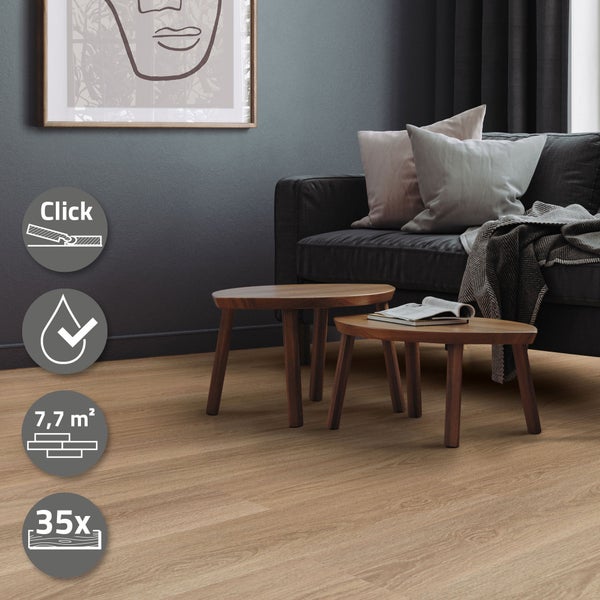 ML-Design Deluxe PVC Bodenbelag, Click Vinyl-Dielen, Vinylboden, 122 cm x 18 cm x 4,2 mm, Dicke 4,2mm, 7,7m²/35 Dielen, Golden Hour Eiche, Braun, Holzoptik, rutschfest, wasserfest, Belastungsklasse 34