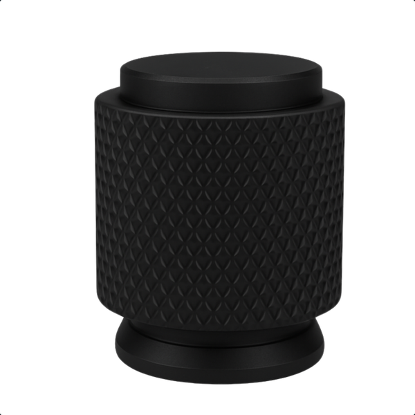 Schwarzer Drehknopf mit gerändelter Oberfläche
