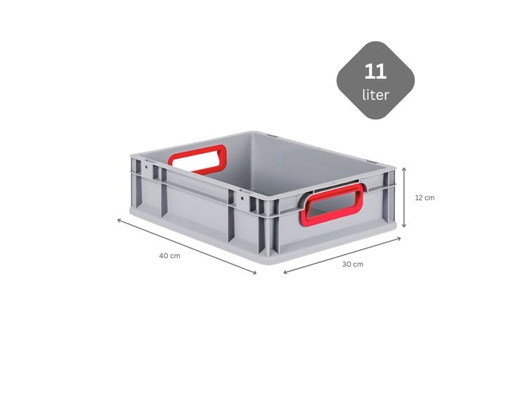 PROREGAL Spar Set 16x Eurobox Nextgen Color HxBxT 12 x 30 x 40 cm 11 Liter Griffe Rot Offen Glatter Boden Eurobehälter Transportbox