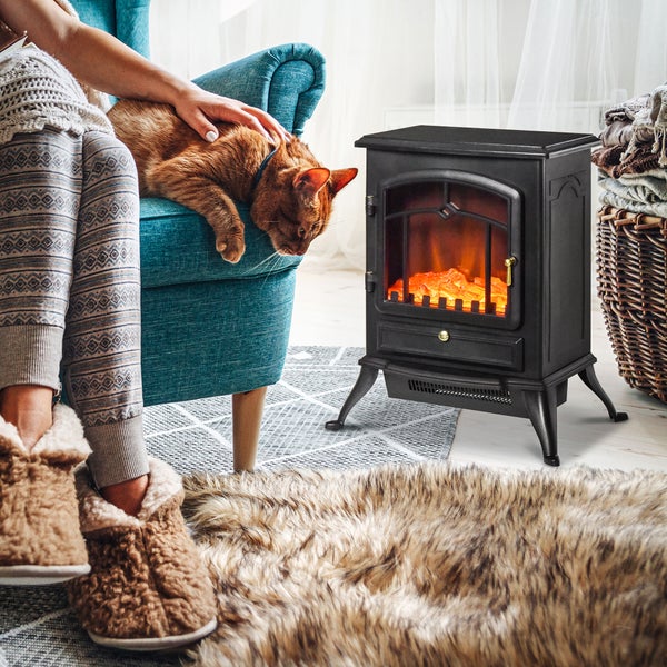 HOMCOM Elektrokamin, Flammeneffekt, 1000/2000W, Überhitzungs-Schutz,  45 x 28 x 54 cm, gehärtetes Glas, PP, ABS, Schwarz