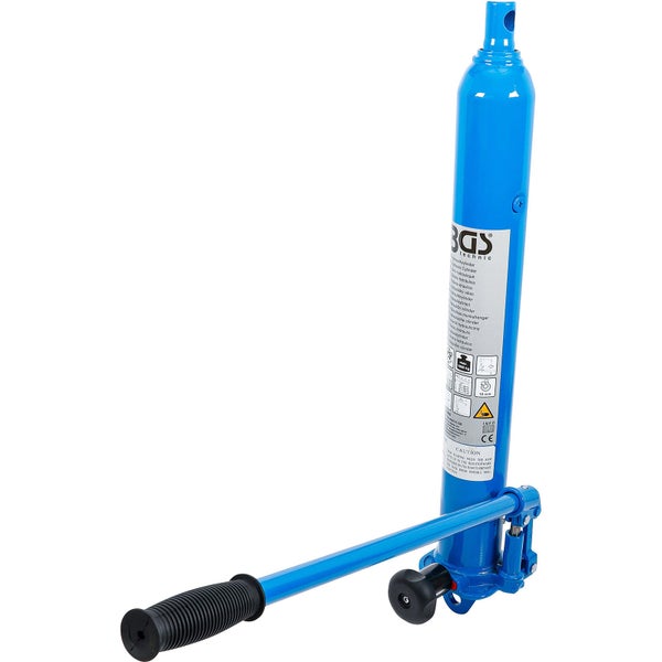 Hydraulischer Langkolbenzylinder für Motorkran mit Handhebel und Ablassventil.