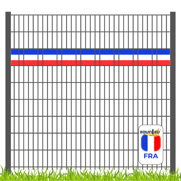 Zaun mit Länderflagge Frankreich und ZaunZu Logo