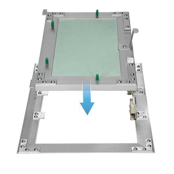 Revisionsklappe aus Aluminium mit Gipskartoneinlage für Trockenbauwände und Decken.