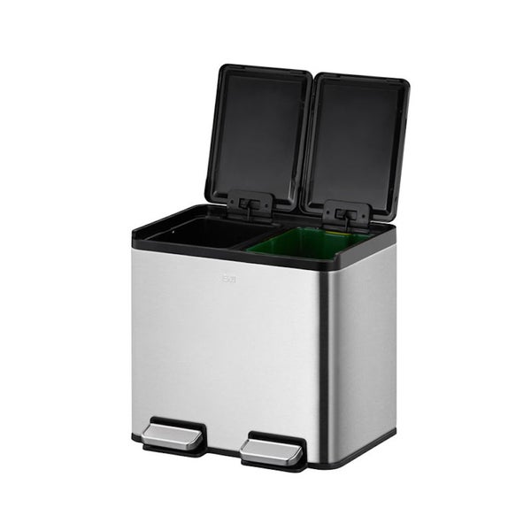 PROREGAL Rechteckiger Treteimer Aus Gebürstetem Edelstahl Mit Getrennten Soft Close & Stay Open Deckel 20 Liter HxBxT 37 x 40,3 x 33,2 cm Silber