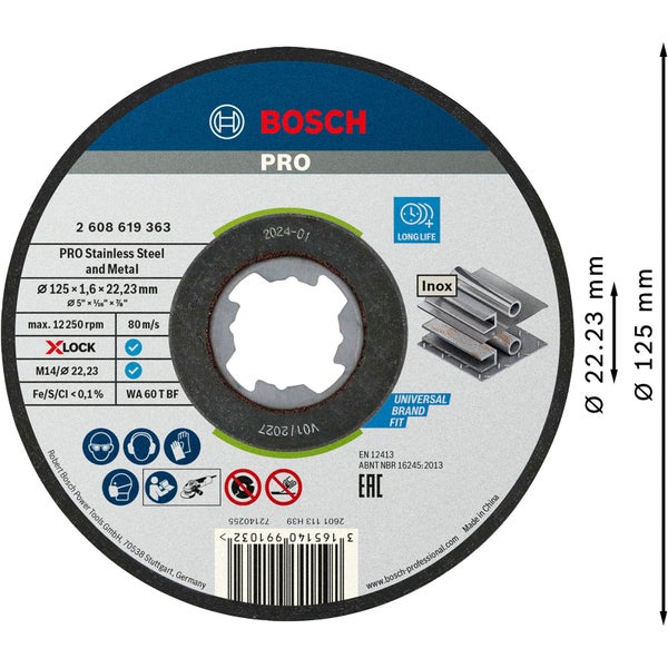 Bosch PRO Stainless Steel and Metal X-Lock Trennscheibe 125 x 1,6 x 22,23 mm - 2608619363