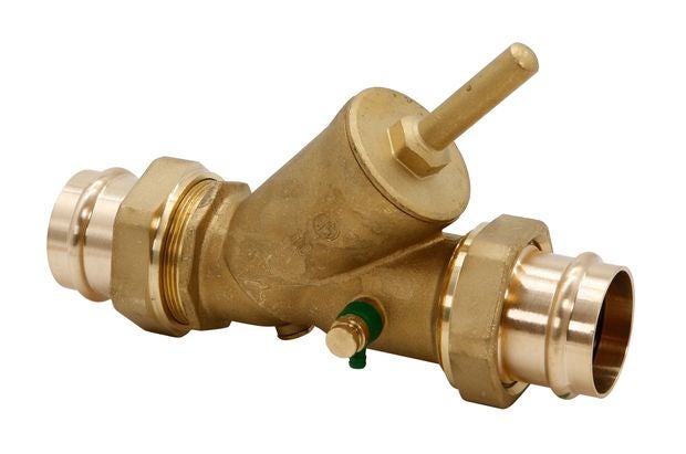 Strangregulierventil aus Messing mit Pressanschlüssen und Entleerungsventil