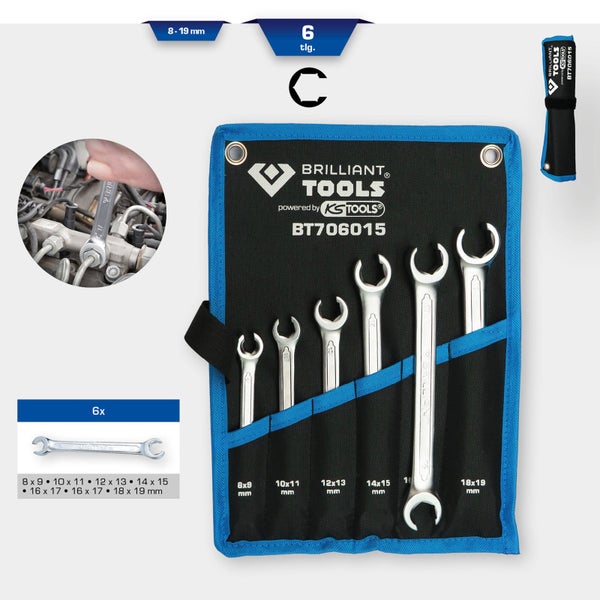 Brilliant Tools Ringmaulschlüssel Satz, 6-teilig, 8 bis 19 Millimeter