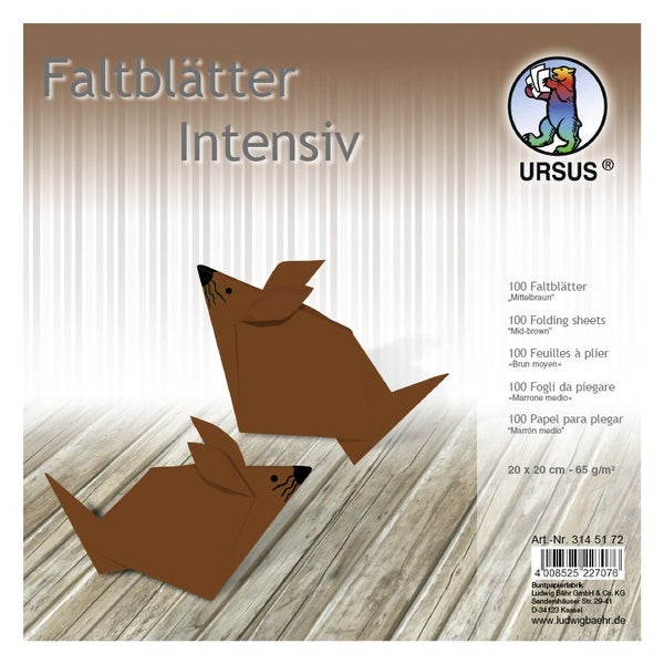 URSUS Falten Faltblätter Uni intensiv, Plakatkarton, 65 g/m², 20 x 20 cm, mittelbraun